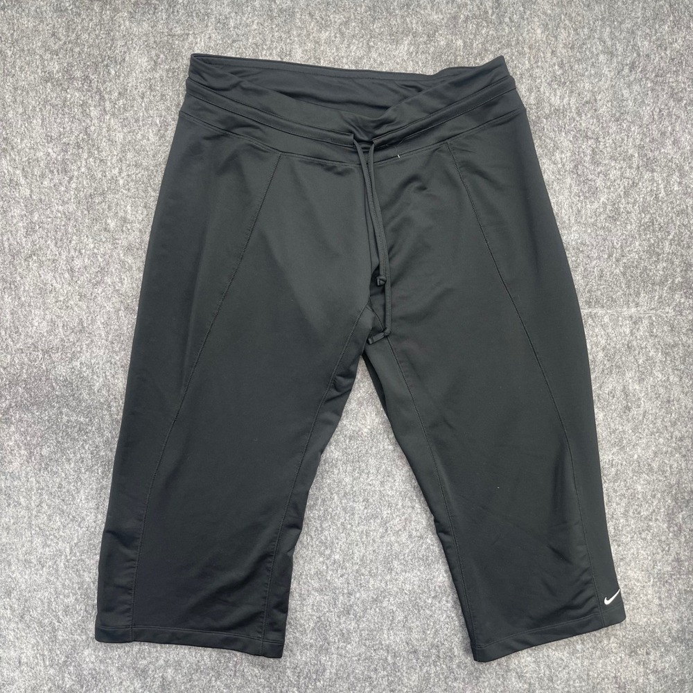 Nike Pants Womens XL 16-18 Black Drawstring Athletic Capri Cropped Vintage